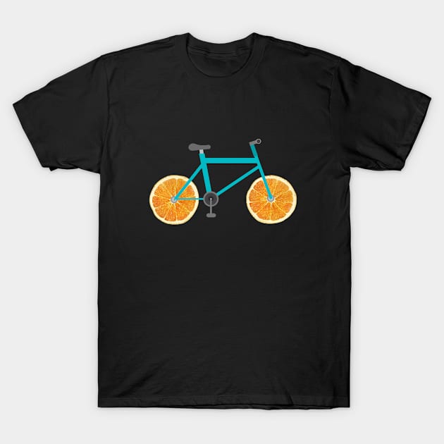 Cyclist  - Bicycle With Orange Slice Wheels T-Shirt by Kudostees